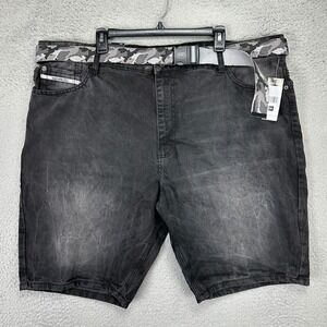 Ecko Unltd. 759 Relaxed Jean Shorts Mens 46 Black Distressed Denim Belted NEW